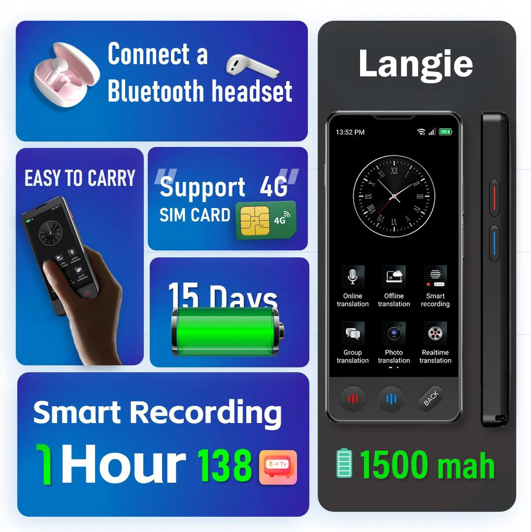 langie s3 bluetooth headset-støtte, batterilevetid